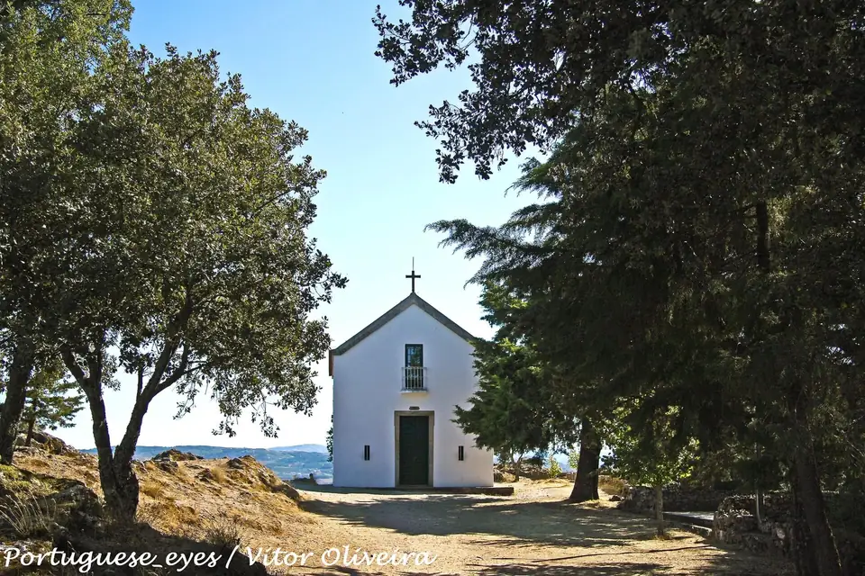 Die Kapelle von São Leonardo de Galafura zwischen Bäumen